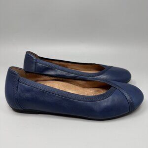 Vionic Womens Shoes Caroll Navy Blue Leather Ballet Flats Shoes Size 7
